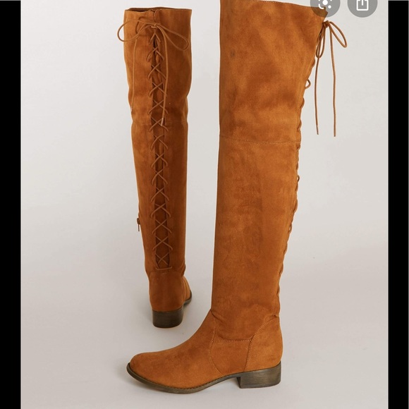 Buckle Shoes - Buckle brown suede knee high lace up  boots